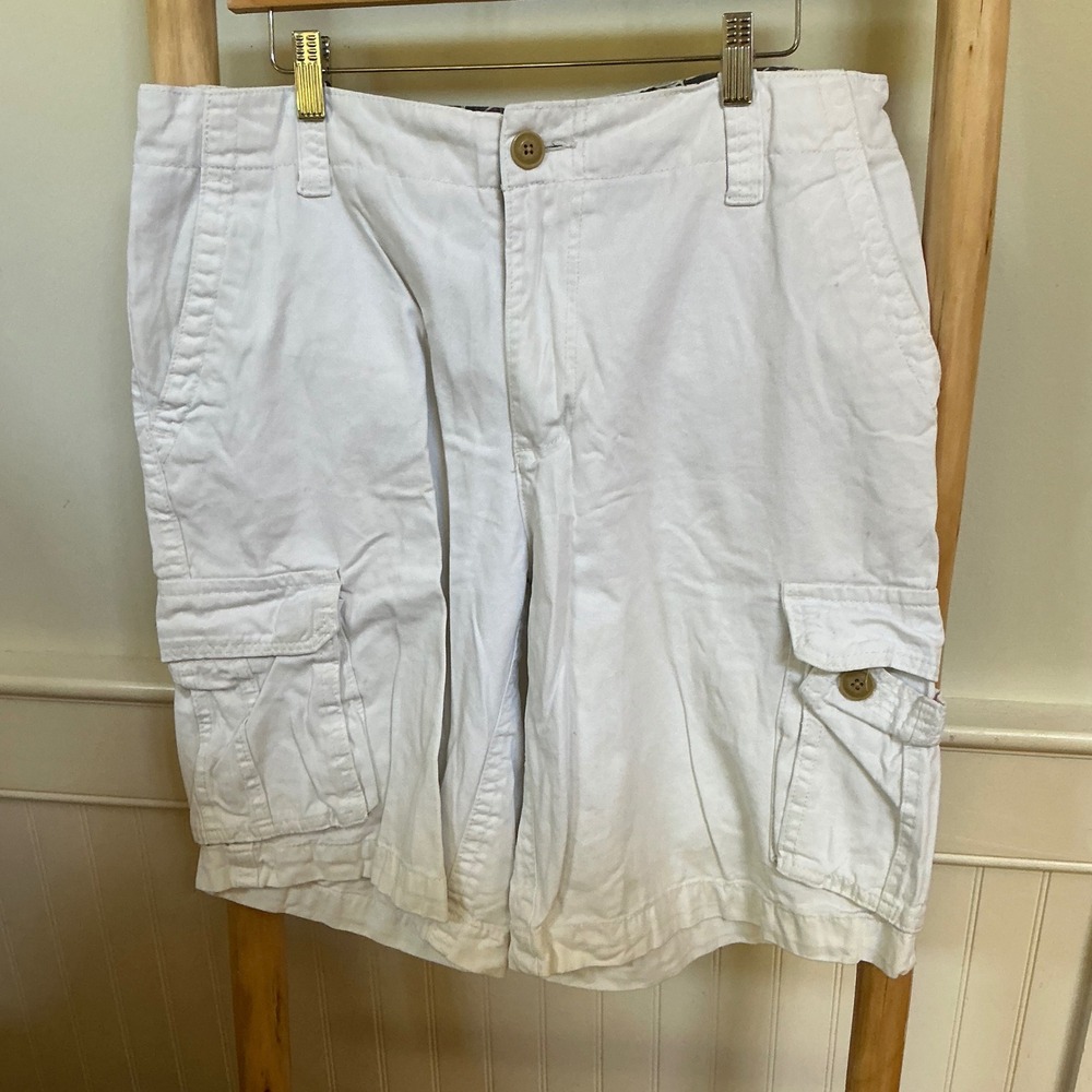 Aeropostale Mens White Cotton Cargo Shorts Size 34 Utility Summer Casual Pockets